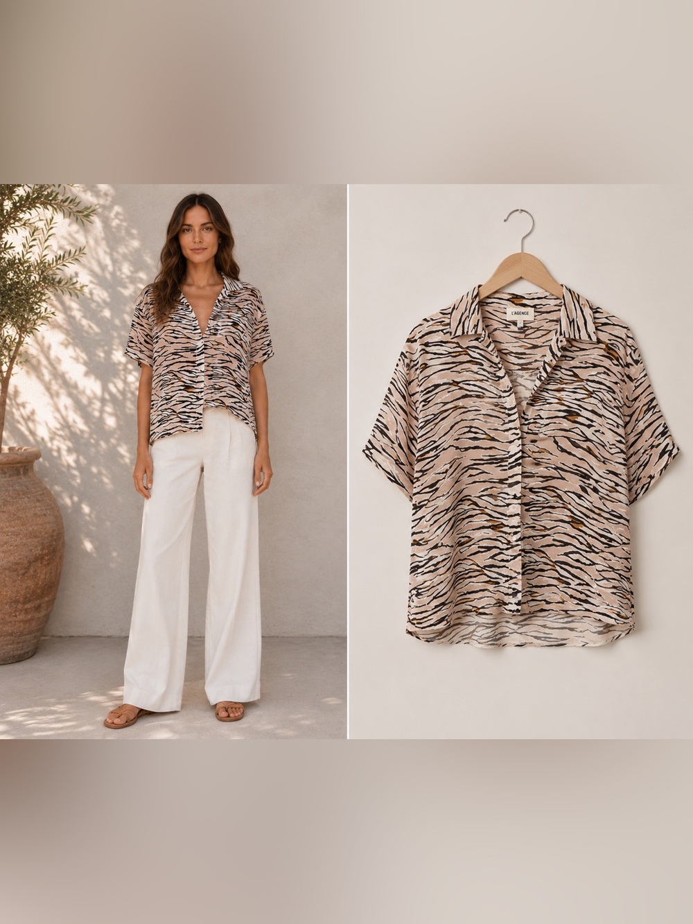 LE SUPERBE Club Tropicana Tiger Print Shirt – Nude – Size 2 – Like New